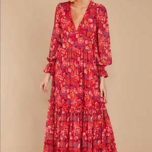 Secrets of the Heart Red Floral Print Maxi Dress